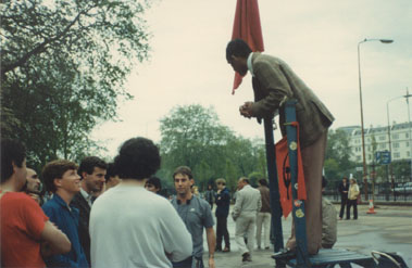 Speakers Corner, London 1985. Arguing with a Communist South African